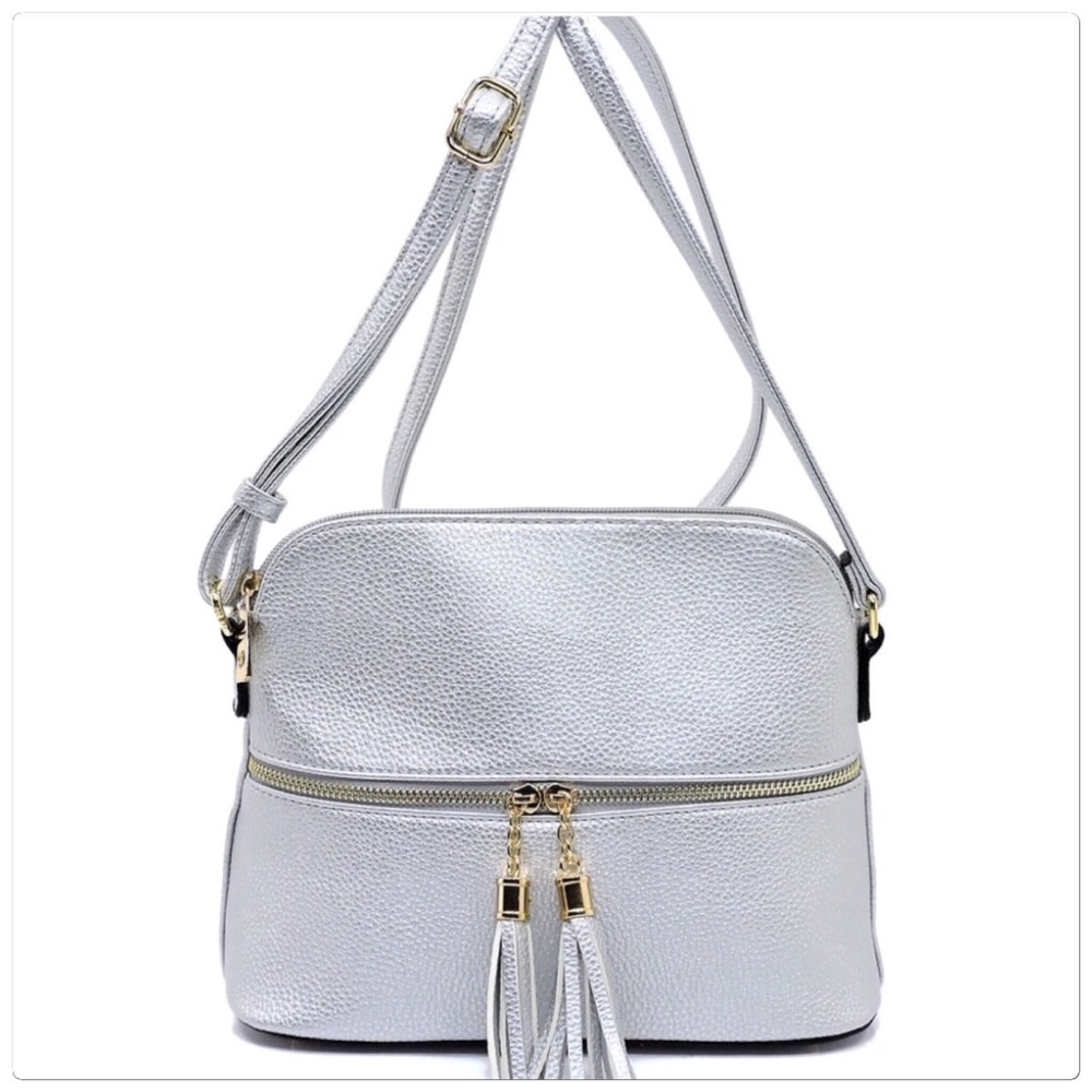 Dome Tassel Crossbody Bag Silver